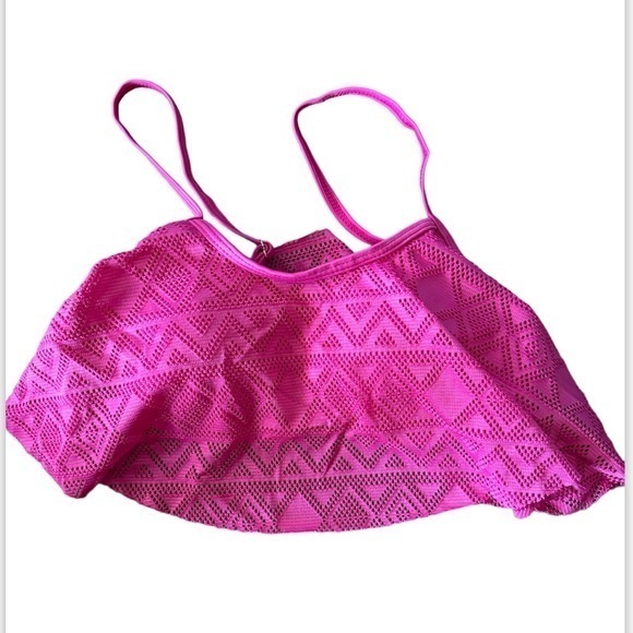 WOMANS Pink crochet ruffle flounce tankini top size medium - Picture 1 of 7